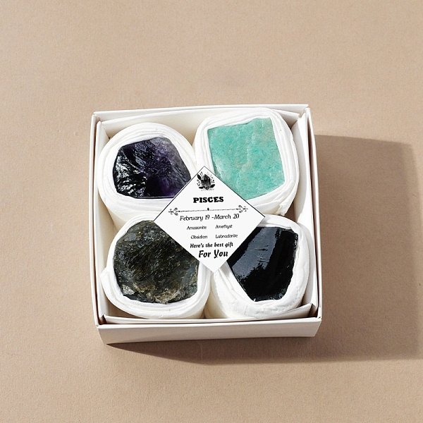 4Pcs 12 Zodiac Signs Series Natural Mixed Gemstone Decorations, Feng Shui Energy Stone Gift For Home Office Desktop, Pisces, 20-38X20-38X20-38Mm-image