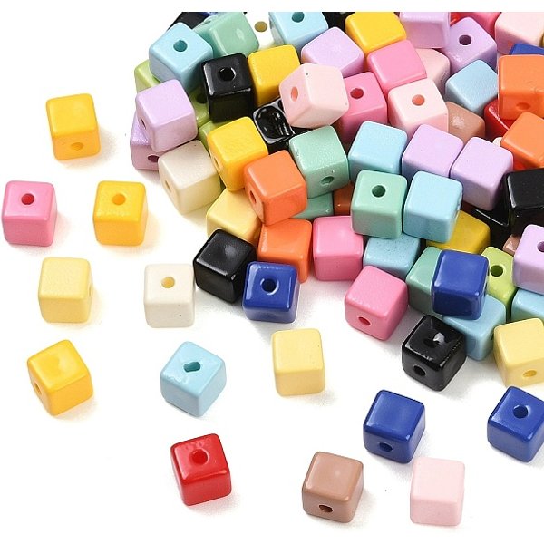 Opaque Acrylic Beads, Cube, Mixed Color, 5.5X5.5X5.5Mm, Hole: 1.4Mm-image