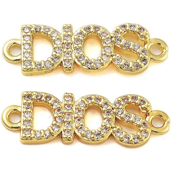 Encantos Del Conector De Enlaces De Dios De Circonita CúBica De LatóN Chapado En Estante, Sin Plomo Y Cadmio, Real 18K Chapado En Oro, 7X21X2Mm, Agujero: 1.4 Mm-image