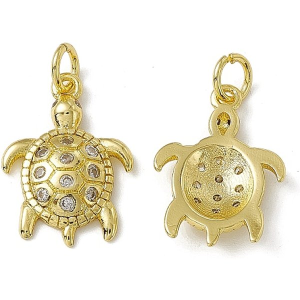 Estante De Placas Micro LatóN Allanan Colgantes De Circonio CúBico, Con Anillo De Salto, Real 18K Chapado En Oro, Plateado De Larga DuracióN, Sin Cadmio Y NíQue Y Plomo, Encanto De Tortuga Marina, Claro, 18.5X13X2.5Mm, Anillo De Salto...-image