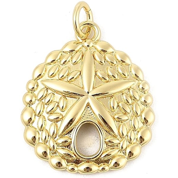 Brass Pendants, Sand Dollar Charm, Shell/Starfish Charms, Rack Plating, Long-Lasting Plated, Lead Free and Cadmium Free, with Jump Ring, Real 18K Gold Plated, 20x17.5x3mm, Hole: 3mm