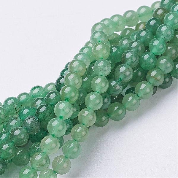 Chapelets De Perles En Aventurine Vert Naturel, Ronde, 6Mm, Trou: 0.8Mm, Environ 60-61 Pcs/Chapelet, 15-16 Pouce-image