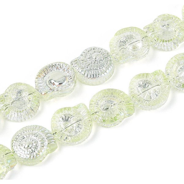 Galvanisieren Transparente Glasperlen SträNge, Spirale Muschelform, Halb Plattiert, Ab Farbe Plattiert, Honigmelone, 12.5-13X11.5-12X5 Mm, Bohrung: 0.9-1 Mm, Ca. 50 Stk. / Strang, 24.80 Zoll (63 Cm)-image