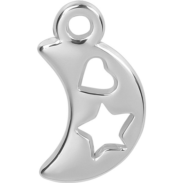 Ciondoli In Acciaio Inox 304, Ciondolo Luna Con Cuore E Stella, Colore Acciaio Inossidabile, 18X10Mm-image