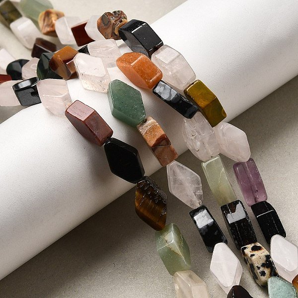 Mixed Gemstone Beads Strands, Rhombus, Mixed Dyed And Undyed, 12-13X7-8X4.5-6Mm, Hole: 0.8Mm, About 32Pcs/Strand, 15.75''(40Cm)-image