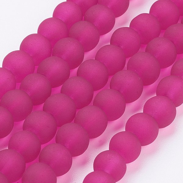 Transparent Glass Bead Strands, Frosted, Round, Cerise, 6mm, Hole: 1.3-1.6mm, about 140pcs/strand, 31.4 inch