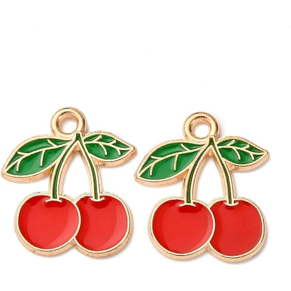 Colgantes De Esmalte De AleacióN De Frutas, La Luz De Oro, Cereza, 17X15X1Mm, Agujero: 1.6 Mm-image