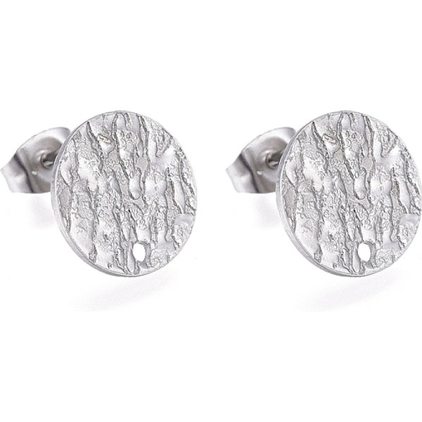 Boucles D'oreilles à Tige En Acier Inoxydable 304 Anti-Ternissement, Avec Poussoirs D'oreilles / Dos Et Boucle D'oreille, Texturé, Plat Rond, Couleur Inoxydable, 12X1Mm, Trou: 1.4Mm, Pin: 0.7 Mm-image