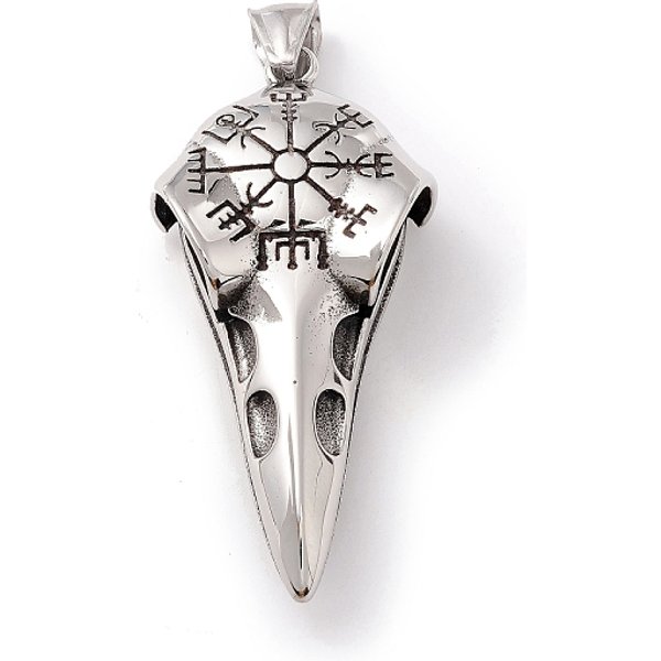 Tibetan Style 304 Stainless Steel Pendants, Bird Skull, Antique Silver, 54x26x13.5mm, Hole: 8x4mm