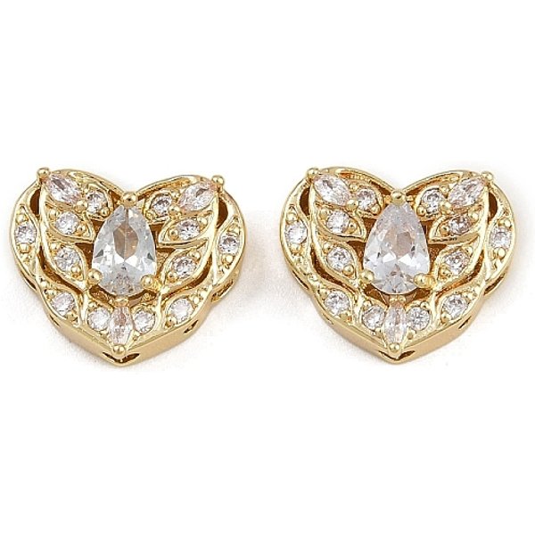 MehrsträNgige Glieder Aus Messing Mit Pavé-Kubikzirkonia, Langlebig Plattiert, Herz, Golden, Transparent, 12X14.5X6 Mm, Bohrung: 1.8 Mm-image