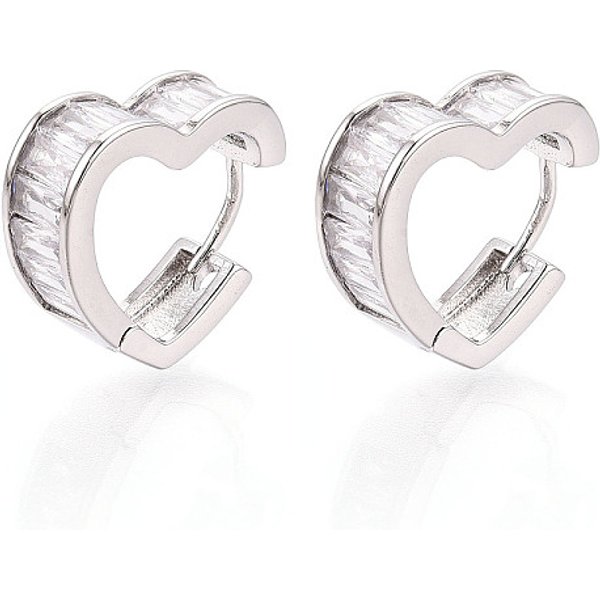Boucles D'oreilles CréOles En Laiton Avec Micro Pavé De Zircons Cubiques Transparents En Forme De CœUr, Platine Plaqué RéEl, 15.5X14.5X5Mm-image
