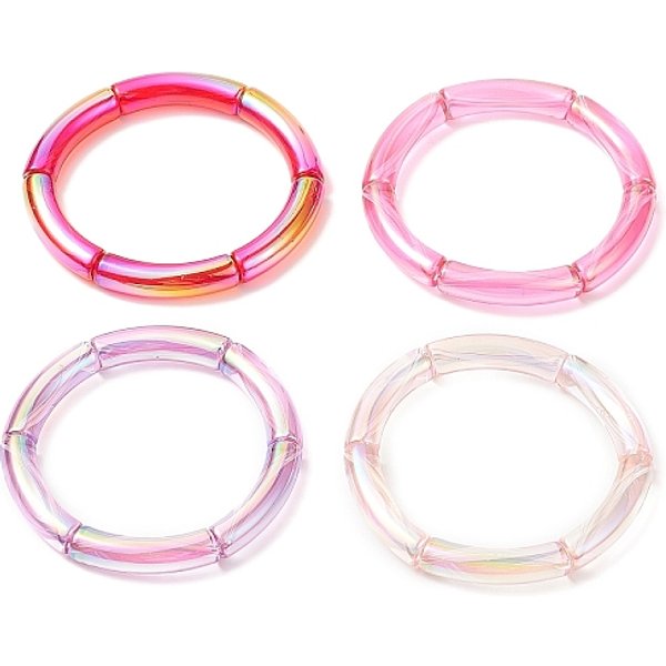 4 PièCes 4 Couleurs Acrylique Tube Incurvé Bracelets Extensibles Ensemble Pour Les Femmes, CaméLia, DiamèTre IntéRieur: 2-1/8 Pouce (5.3 Cm)-image