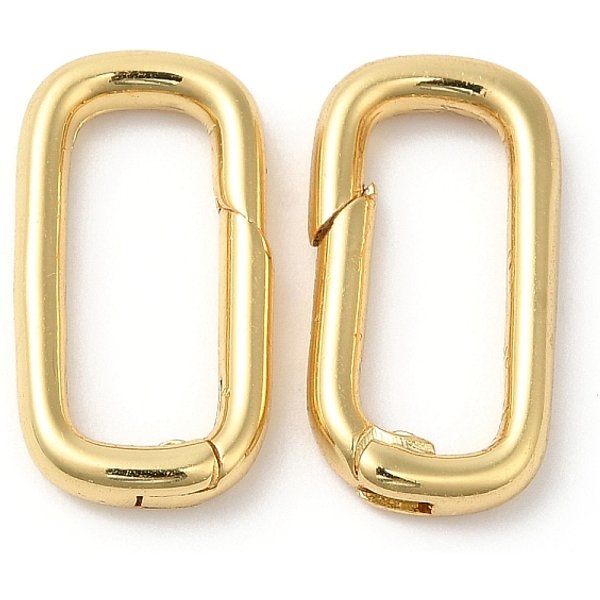 Anillos De Puerta De Resorte De LatóN, Sin Plomo Y Cadmio, Plateado De Larga DuracióN, RectáNgulo, Real 18K Chapado En Oro, 19.5X10X3Mm-image