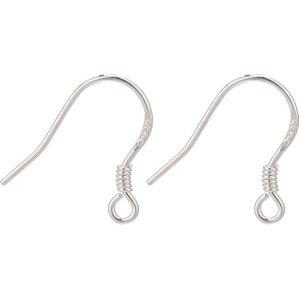 925 Sterling Silver Earring Hooks, Silver, 14Mm, Hole: 2Mm, 22 Gauge(0.6Mm)-image
