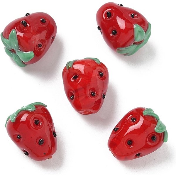 Handmade Lampwork Beads, Strawberry, Red, 17.5X14-14.5Mm, Hole: 1.2Mm-image