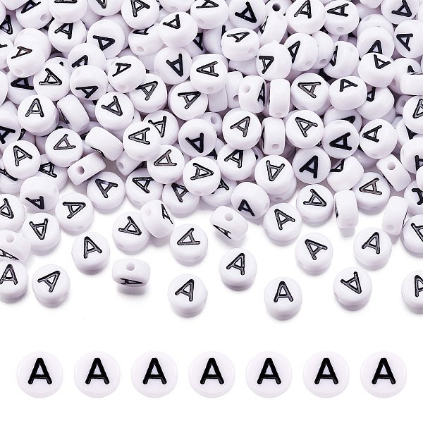 500 Uds Cuentas De Letras De AcríLico Con Agujero Horizontal, Plano Y Redondo, Letter.A, 7X4Mm, Agujero: 1 Mm, 500 Pcs-image