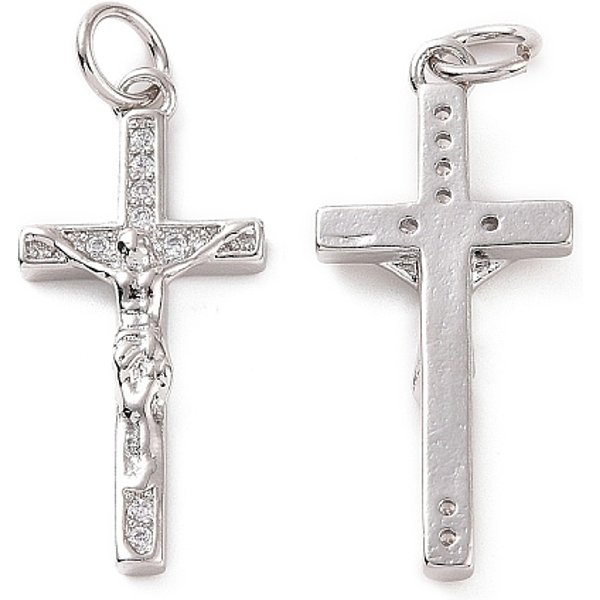 Estante De Placas Micro LatóN Allanan Colgantes De Circonio CúBico, Con Anillo De Salto, Plateado De Larga DuracióN, Sin Plomo Y Cadmio, ReligióN Crucifijo Cruz Encanto, Platino, 24X11X3Mm, Agujero: 3 Mm-image