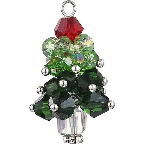 Pendentifs En Verre, Arbre De NoëL, Avec Boucle En Fer, Facette, Platine, 29.5X18.5Mm, Trou: 2.5Mm-image
