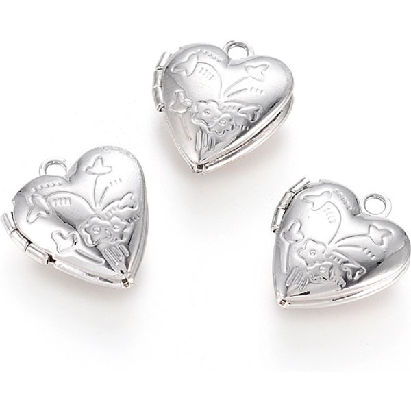 Brass Locket Pendants, Photo Frame Charms For Necklaces, Heart, Platinum, 15.2X13.2X4.6Mm, Hole: 1.6Mm, Inner Measure: 6.3X8Mm-image
