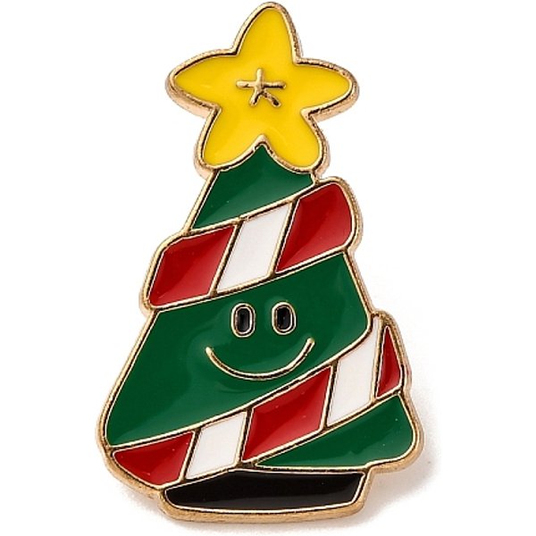 Christmas Enamel Pins, Alloy Lapel Pin Backs For Backpack Clothes, Christmas Tree, 28X17Mm-image