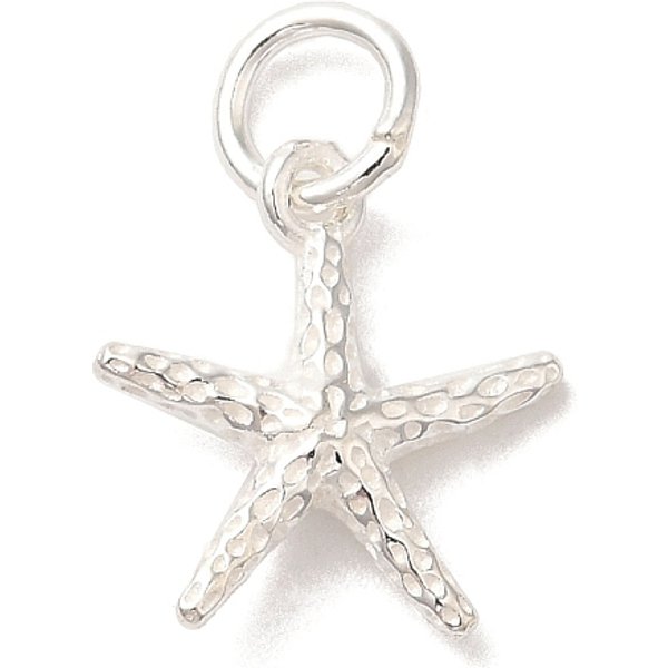 925 Sterling Silver Sea Animal Starfish Charms, Silver, 13.5X12X3Mm, Hole: 4Mm-image