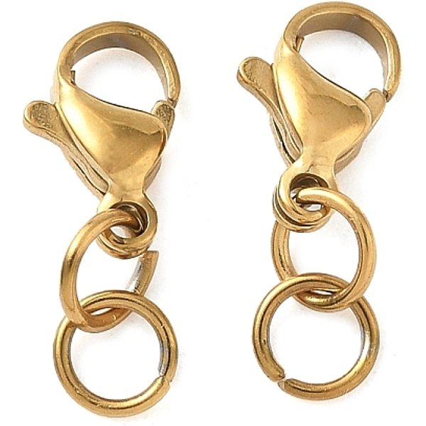 304 Stainless Steel Lobster Claw Clasps, With Jump Rings, Ion Plating(Ip), Real 18K Gold Plated, 19Mm-image