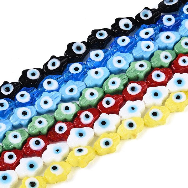 Handmade Evil Eye Lampwork Beads Strands, Fish, Mixed Color, 13-15X10-11X5-6Mm, Hole: 1.6-1.8Mm, About 28Pcs/Strand, 14.37''(36.5Cm)-image