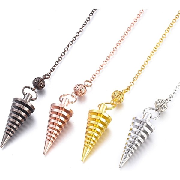 Pendules De RadiesthéSie En Laiton, Pendule Spirale, Avec Fermoir Pince De Homard, CôNe, Couleur Mixte, 225X2.5Mm-image