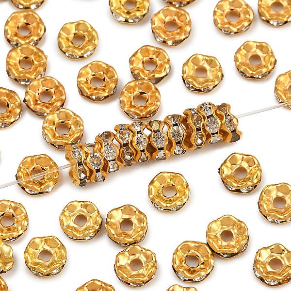 Iron Crystal Rhinestone Spacer Beads, Grade B, Rondelle, Waves Edge, Golden, 6X3Mm, Hole: 1Mm-image