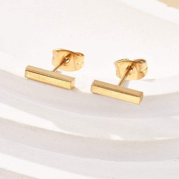 Cuboid Ion Plating(IP) 304 Stainless Steel Stud Crawler Earrings, Hypoallergenic Earrings, Climber Earrings, Real 18K Gold Plated, 10x2x1.8mm, Pin: 0.8mm