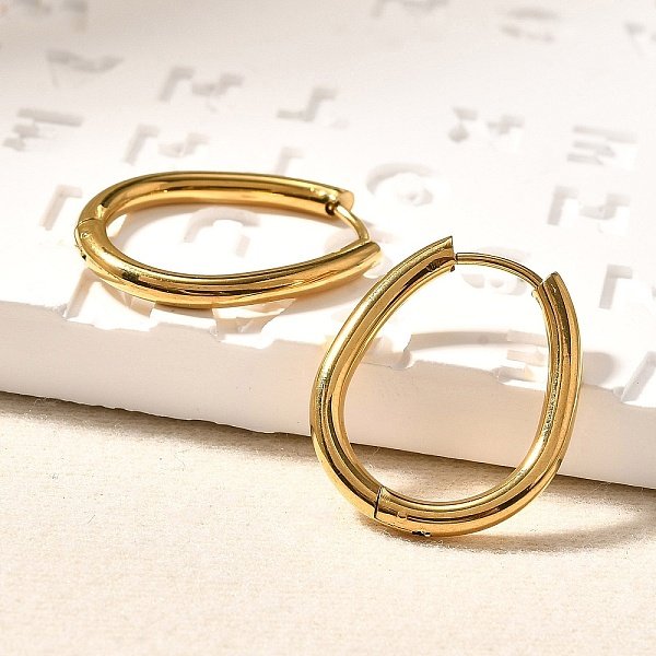 Boucles d'oreilles créoles en acier inoxydable à placage ionique (IP), Aiguille en acier inoxydable 304 avec anneau en acier inoxydable 201, larme, or, 22.5x18x2.5mm