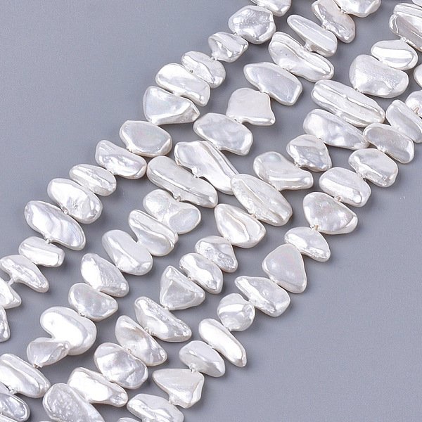 Cuentas De Perlas De Concha De Electrochapa, Chip, Blanco Cremoso, 6-13X10-36X3-7Mm, Agujero: 1 Mm, Aproximamente 38-42 Pcs / Cadena, 13.7 Pulgada-image