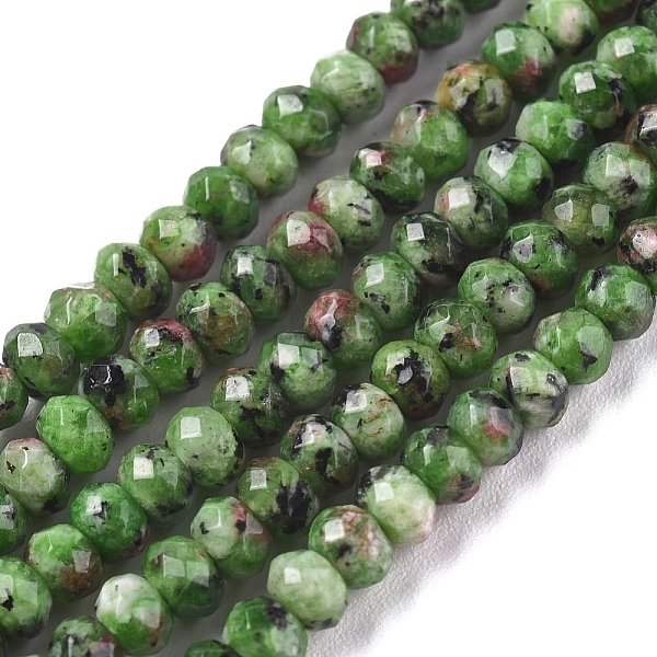 Teñido natural Malasia jade rondelle cuentas hebras, facetados, verde lima, 4x2-3mm, agujero: 1 mm, aproximamente 110-115 pcs / cadena, 14 pulgada