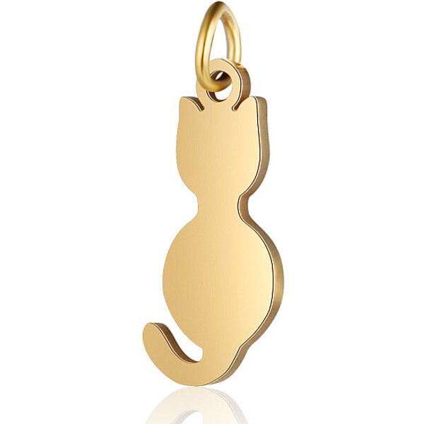201 Stainless Steel Kitten Pendants, Cat Silhouette Shape, Golden, 17X7.5X1Mm, Hole: 3Mm-image