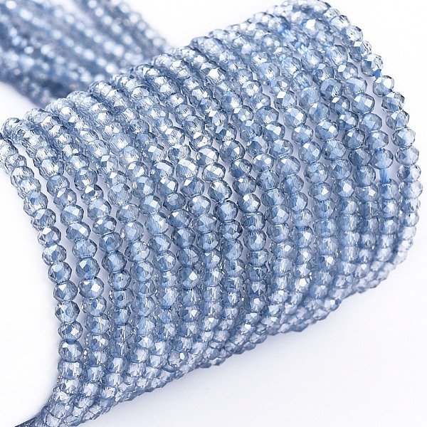 Abalorios De Vidrio Electroplate Hebras, Lustre De La Perla Chapado, Facetados, Rerondana Plana, Azul Acero Claro, 2X1.5Mm, Agujero: 0.6 Mm, Aproximamente 208-220 Pcs / Cadena, 34-36 Cm-image