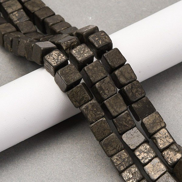Natural Pyrite Beads Strands, Cube, 8-8.5X8-8.5X8-8.5Mm, Hole: 1.2Mm, About 46Pcs/Strand, 15.35''(39Cm)-image
