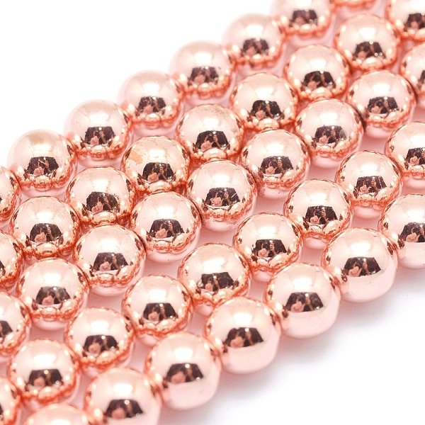 Electroplate Non-Magnetic Synthetic Hematite Beads Strands, Grade Aaa, Long-Lasting Plated, Round, Rose Gold Plated, 3Mm, Hole: 1Mm, About 140Pcs/Strand, 15.7 Inch(40Cm)-image