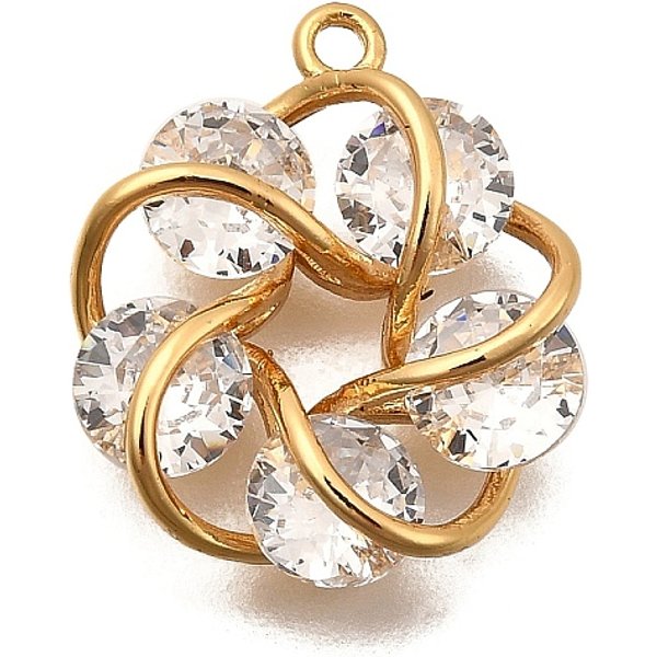 Ottone Micro Spianare Pendenti Zirconi, Fiore, Placcato Di Lunga Durata, Nichel Libero, Vero Placcato Oro 18K, Chiaro, 17X14.5X4.5Mm, Foro: 1.2 Mm-image