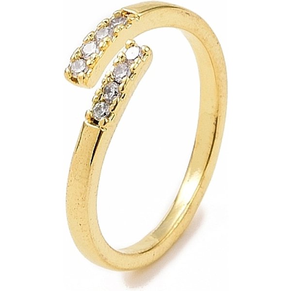 Clear Cubic Zirconia Cuff Ring, Brass Jewelry For Women, Cadmium Free & Lead Free, Real 18K Gold Plated, Inner Diameter: 16Mm-image