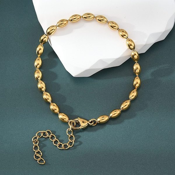 Ion Plating(Ip) 304 Stainless Steel Oval Ball Chain Bracelets For Women, Golden, 6-3/4 Inch(17Cm)-image