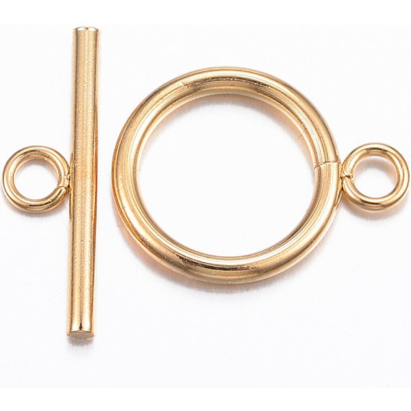 304 Stainless Steel Toggle Clasps, Real 18K Gold Plated, Ring: 21X16X2Mm, Hole: 3Mm, Bar: 23X7X2Mm, Hole: 3Mm-image