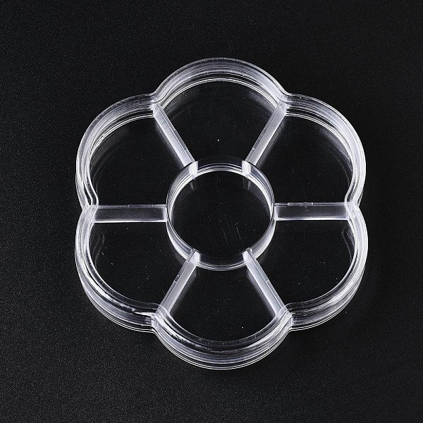 Conteneurs De Stockage De Billes De PolystyrèNe, Avec 7 Compartiments BoîTes De Rangement Et Couvercle à CharnièRe, Pour Bijoux Perles Boucle D'oreille Conteneur Outil Crochet De PêChe Petits Accessoires, Fleur, Clair, 10.3X9.65X1.9 Cm...-image