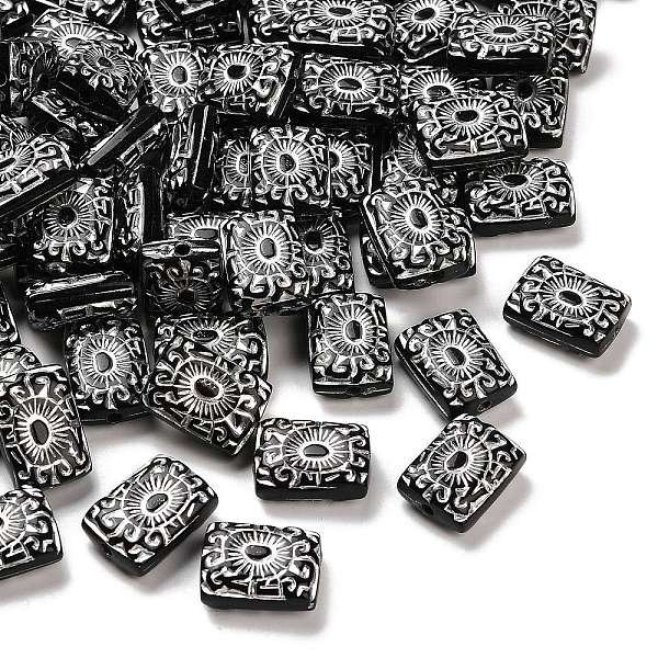 Opaque Acrylic Beads, Silver Metal Enlaced, Black, Rectangle, 18.5X13.5X7.5Mm, Hole: 2Mm, About 314Pcs/500G-image