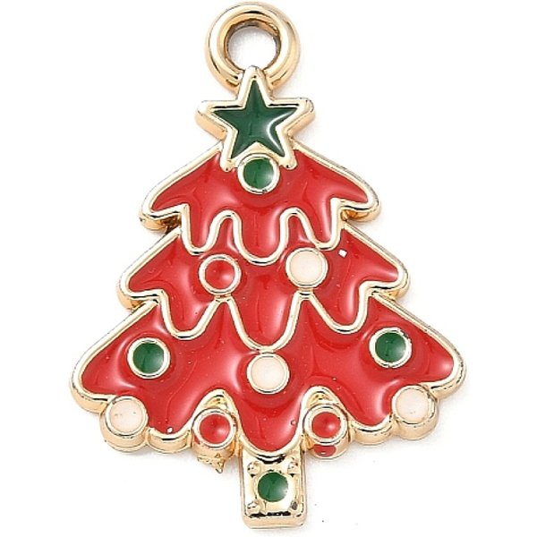 Alloy Enamel Pendants, Golden, Christmas Tree, 24X17X1.5Mm, Hole: 2Mm-image
