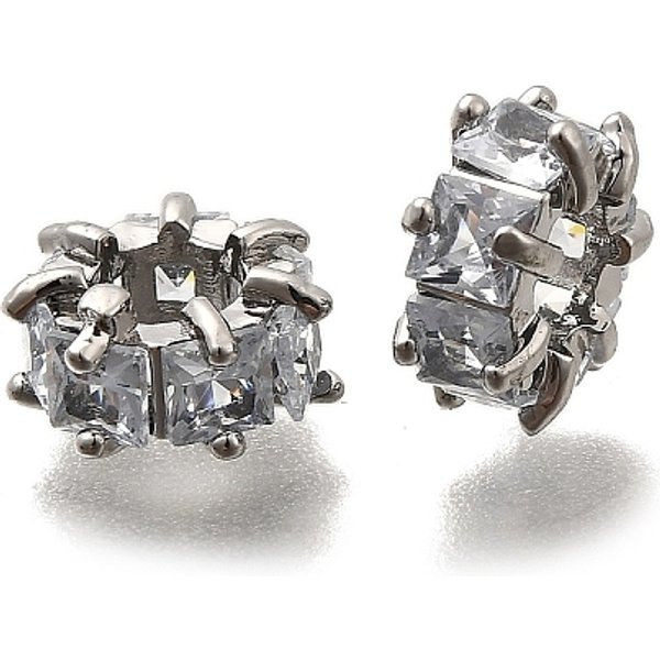 Brass Micro Pave Clear Cubic Zirconia European Beads, Large Hole Beads, Flat Round, Platinum, 9X4.7Mm, Hole: 4Mm-image