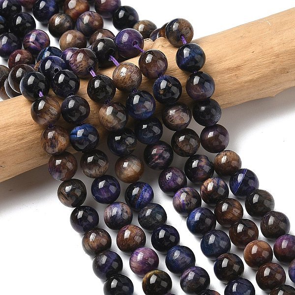 Natural Galaxy Tiger Eye Beads Strands, Round, Dyed & Heated, Midnight Blue, 8Mm, Hole: 1Mm, About 49Pcs/Strand, 15.75''(40Cm)-image