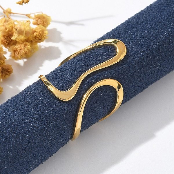 304 Stainless Steel Open Cuff Rings For Women, Real 18K Gold Plated, Us Size 8 1/2(18.5Mm)-image