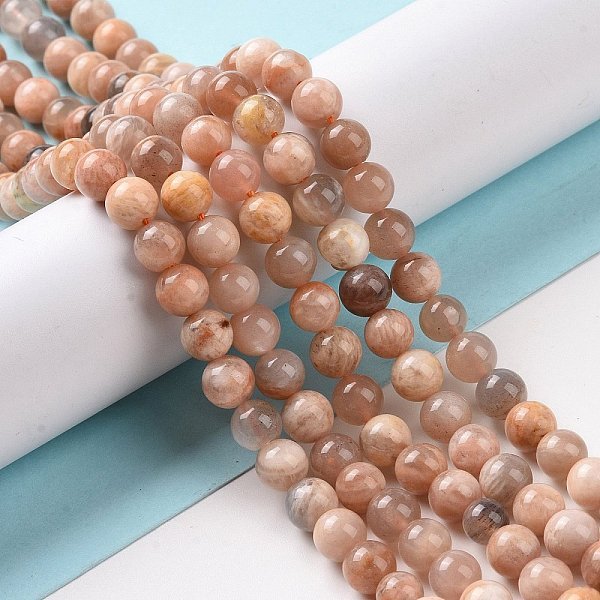 Brins De Perles Rondes Multi-Pierres De Lune Naturelles, Perles De Pierre De Lune Et De Soleil, 6Mm, Trou: 1Mm, Environ 62 Pcs/Chapelet, 15.4 Pouce-image