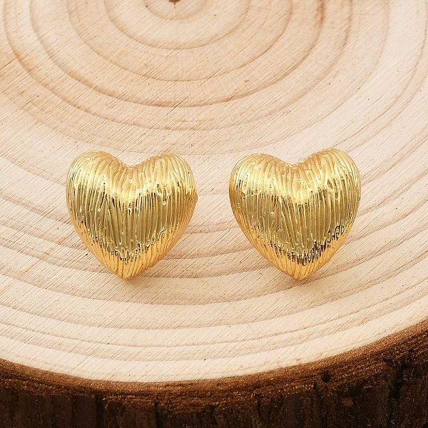 Boucles D'oreilles Coeur En Laiton, CréMaillèRe Plaquage, Plaqué Longue DuréE, Sans Cadmium Et Sans Plomb, VéRitable 18K Plaqué Or, 17X17.5Mm-image