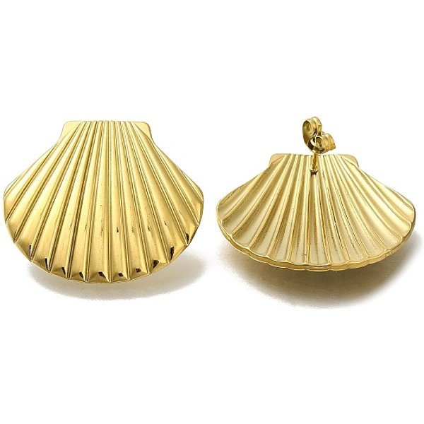 Pendientes De BotóN Con Forma De Concha De Acero Inoxidable 304 Con Revestimiento IóNico (Ip) Para Mujer, Real 18K Chapado En Oro, 29.5X32.5Mm-image